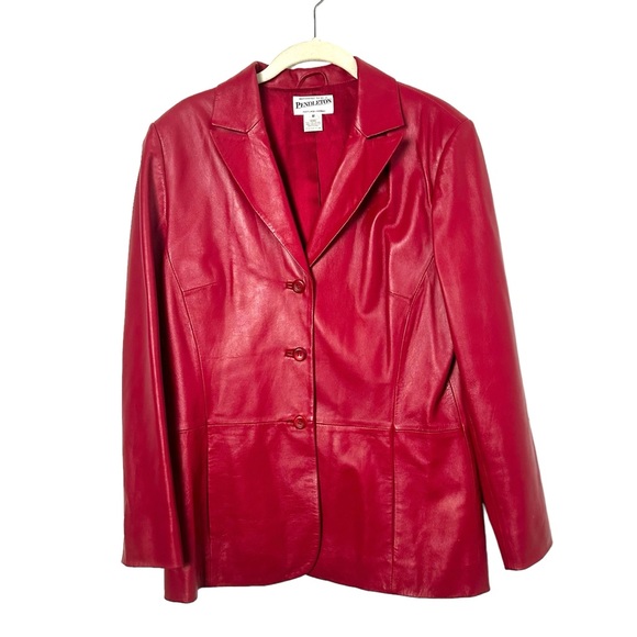 Pendleton Jackets & Blazers - Pendleton red leather vintage blazer fitted tapered waist Vintage condition